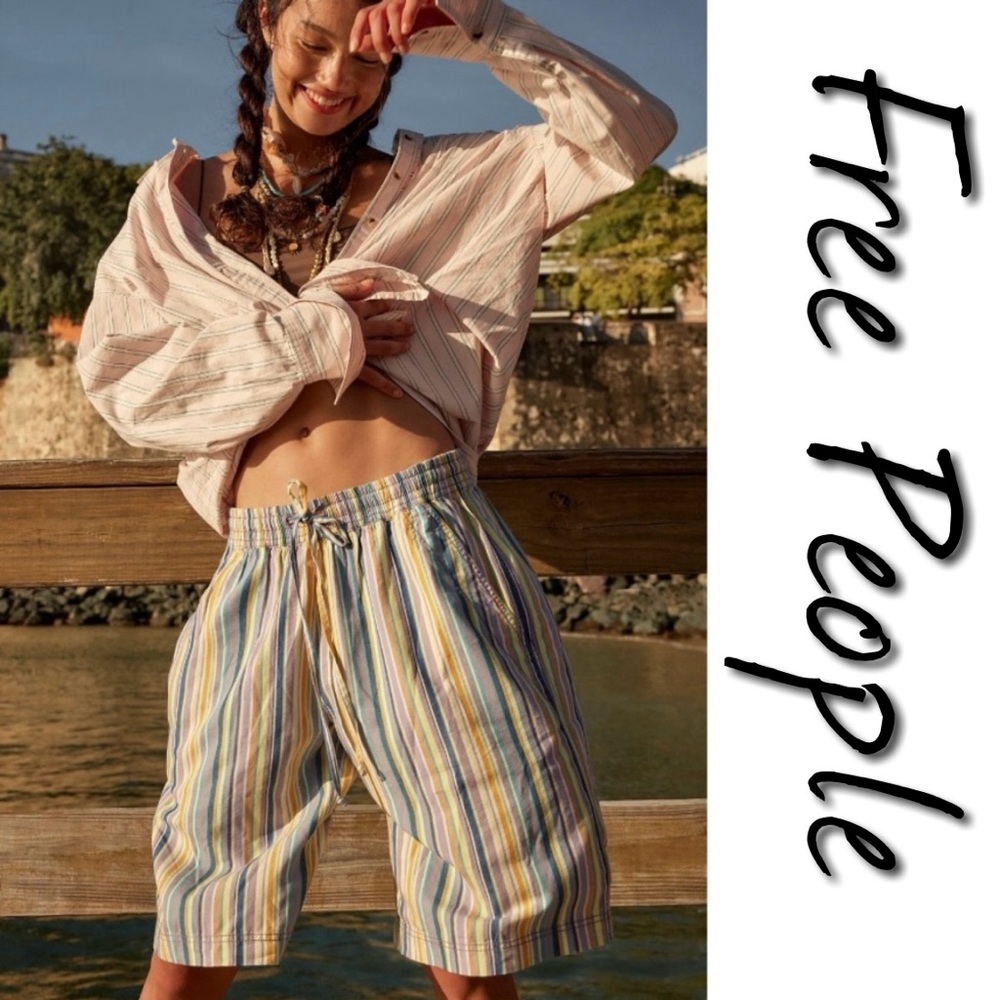 Free People Saylor Poplin Striped Shorts NWT M